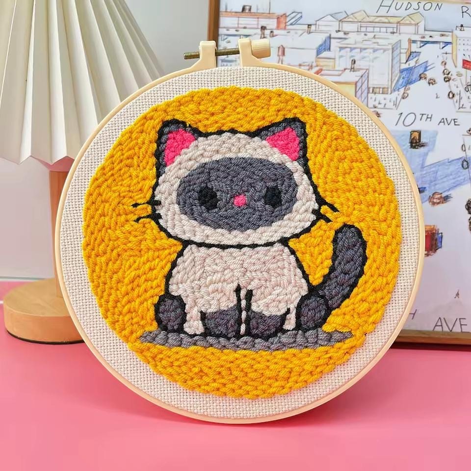 DIY Punch Needle Embroidery Kit – Cat-Themed Needlework for Beginners & Home Decor Gift