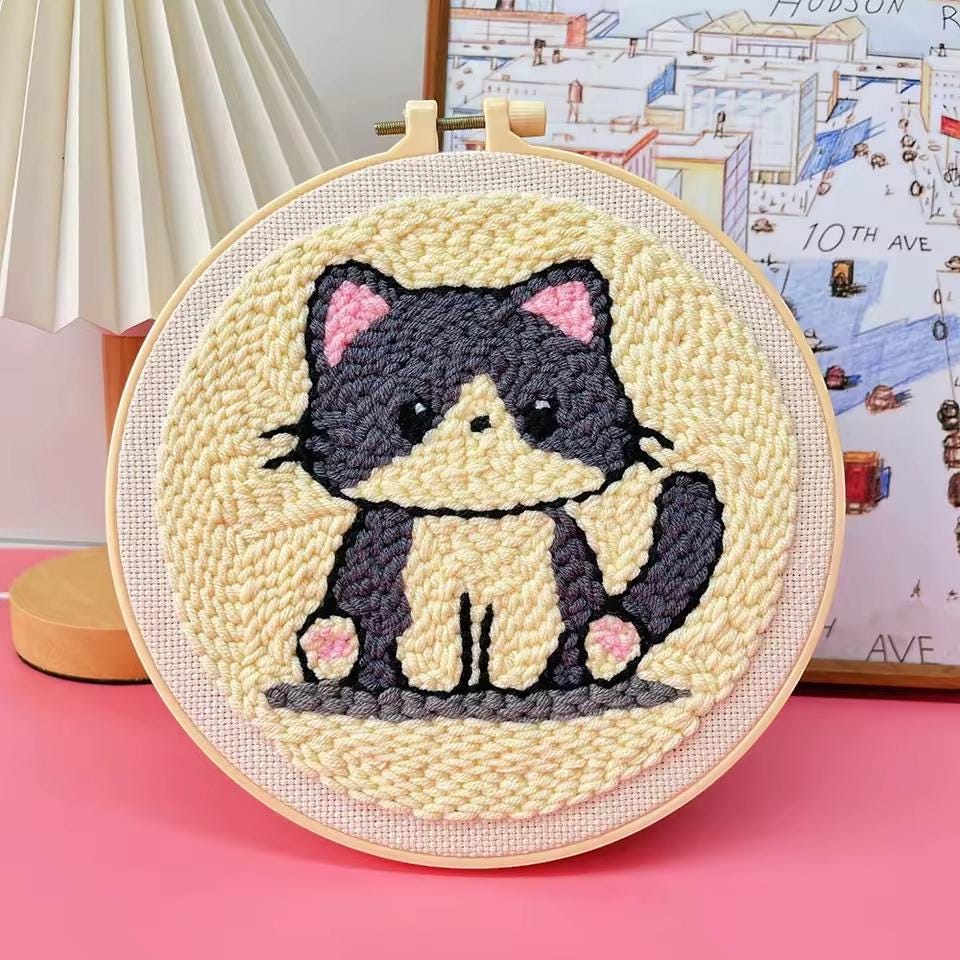 DIY Punch Needle Embroidery Kit – Cat-Themed Needlework for Beginners & Home Decor Gift