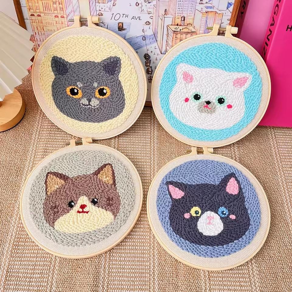 DIY Punch Needle Embroidery Kit – Cat-Themed Needlework for Beginners & Home Decor Gift