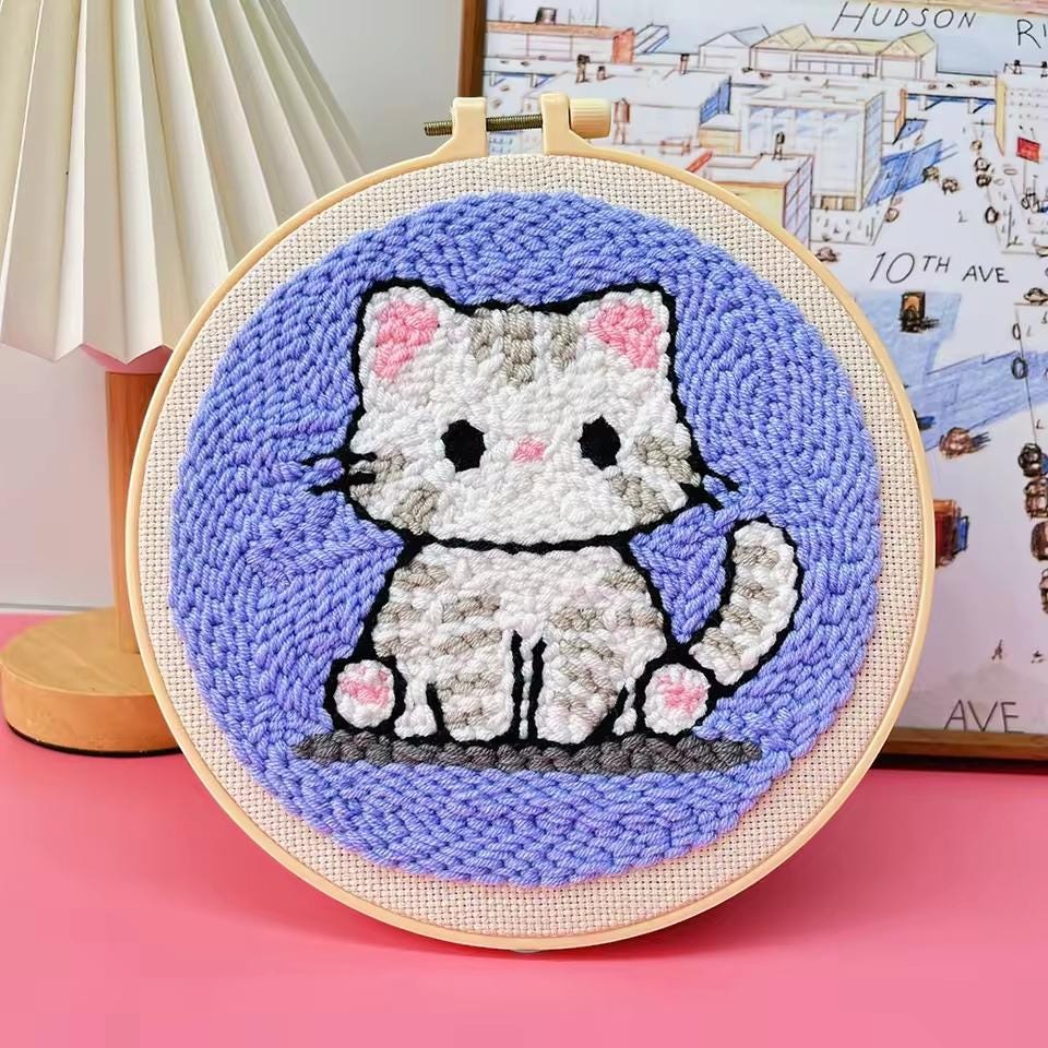 DIY Punch Needle Embroidery Kit – Cat-Themed Needlework for Beginners & Home Decor Gift