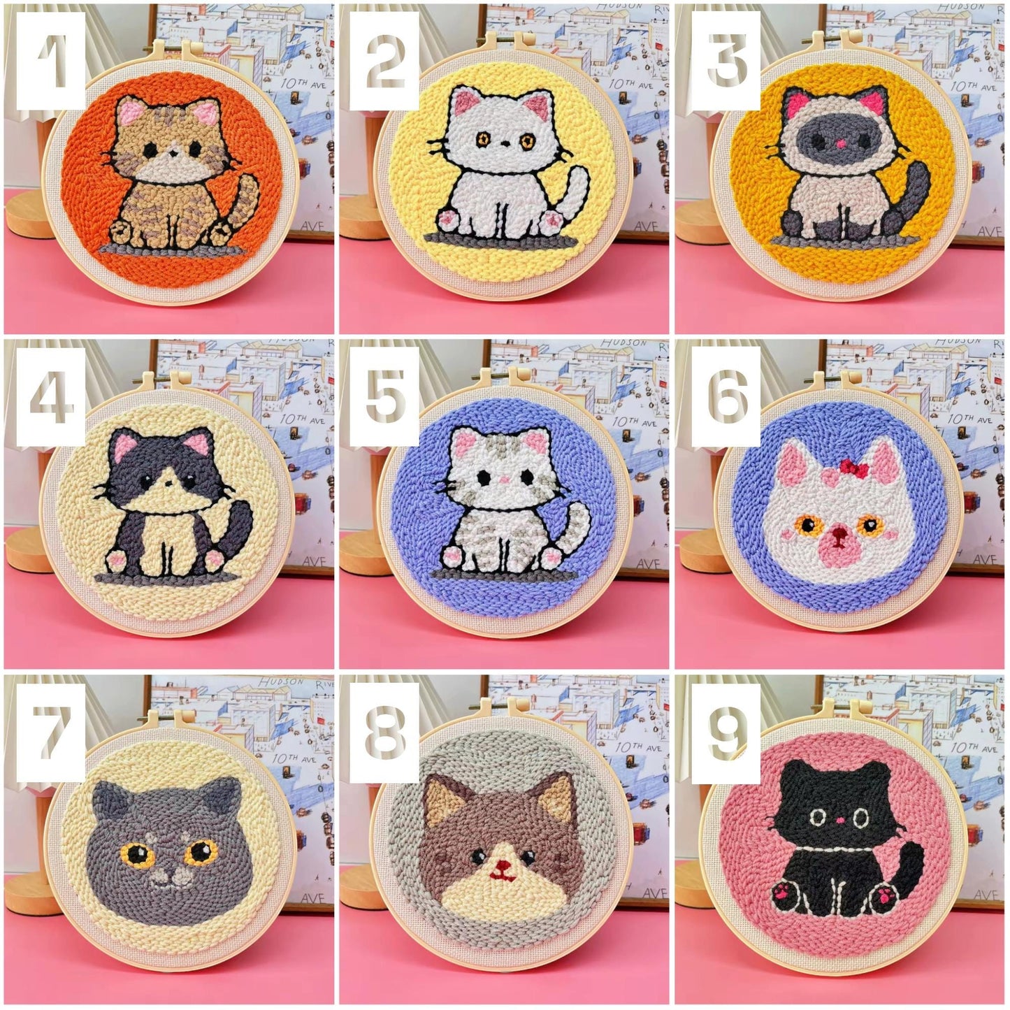 DIY Punch Needle Embroidery Kit – Cat-Themed Needlework for Beginners & Home Decor Gift