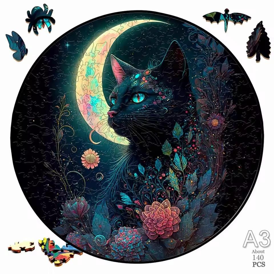 Black Cat Wooden Jigsaw Puzzle | Unique Gift for Cat Lovers & Puzzle Enthusiasts