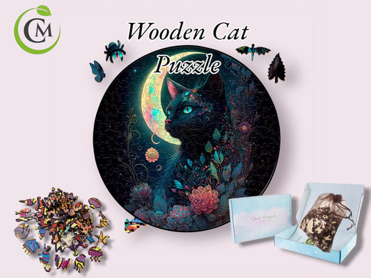 Black Cat Wooden Jigsaw Puzzle | Unique Gift for Cat Lovers & Puzzle Enthusiasts