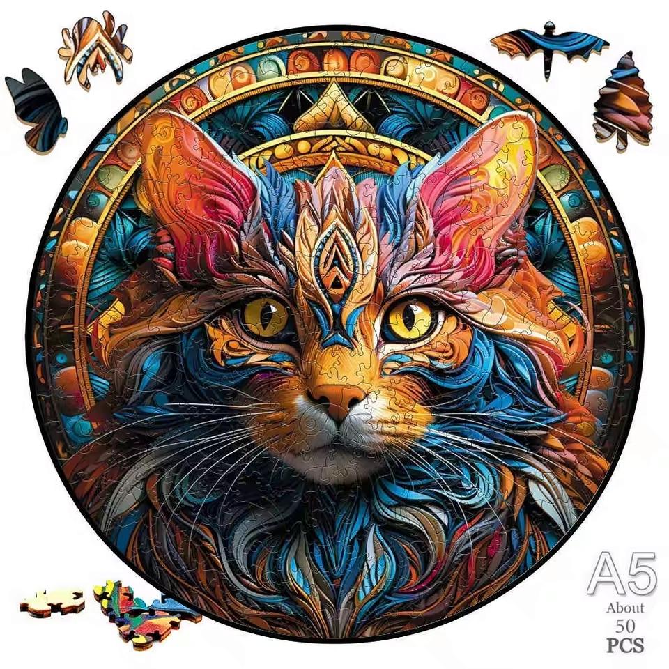 Mystic Cat Wooden Jigsaw Puzzle | Unique Gift for Cat Lovers & Puzzle Enthusiasts