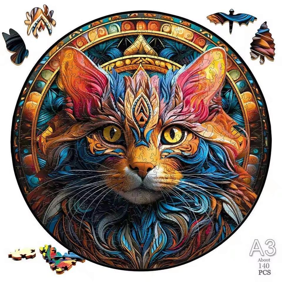 Mystic Cat Wooden Jigsaw Puzzle | Unique Gift for Cat Lovers & Puzzle Enthusiasts