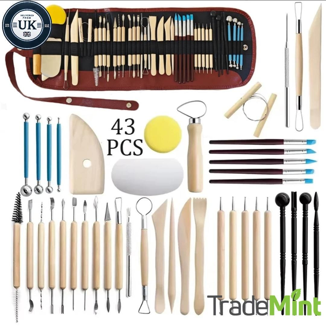 43-piece pottery sculpting tools kit | clay modeling and carving set with carry bag