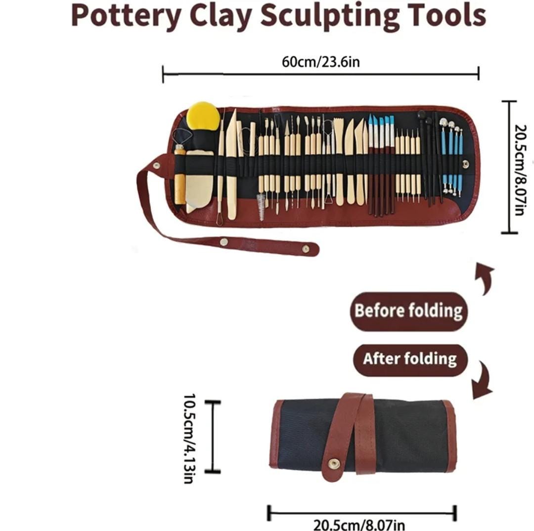 43-piece pottery sculpting tools kit | clay modeling and carving set with carry bag