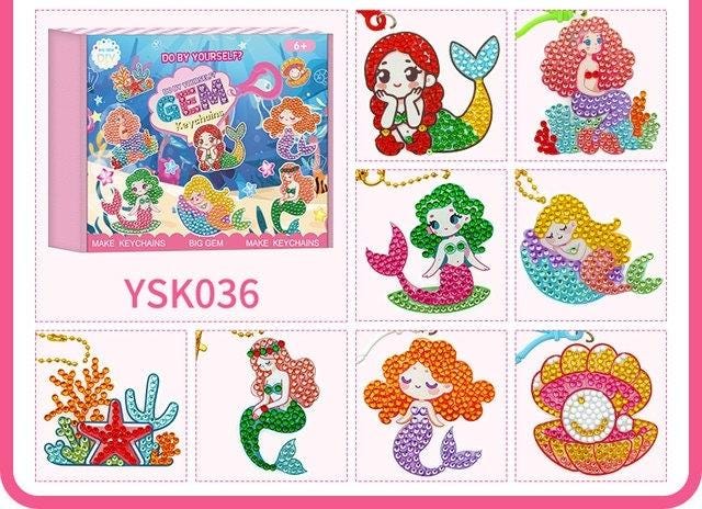 Mermaid Diamond Art Keychains DIY Kit - Handmade Craft Set for Kids - Sparkling Sea-Themed Keychain Toys