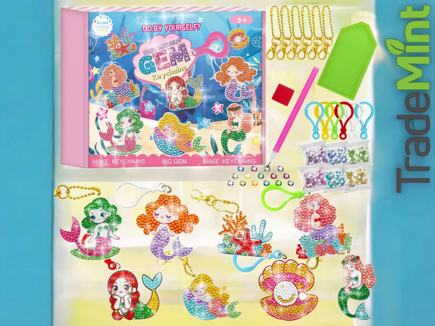 Mermaid Diamond Art Keychains DIY Kit - Handmade Craft Set for Kids - Sparkling Sea-Themed Keychain Toys