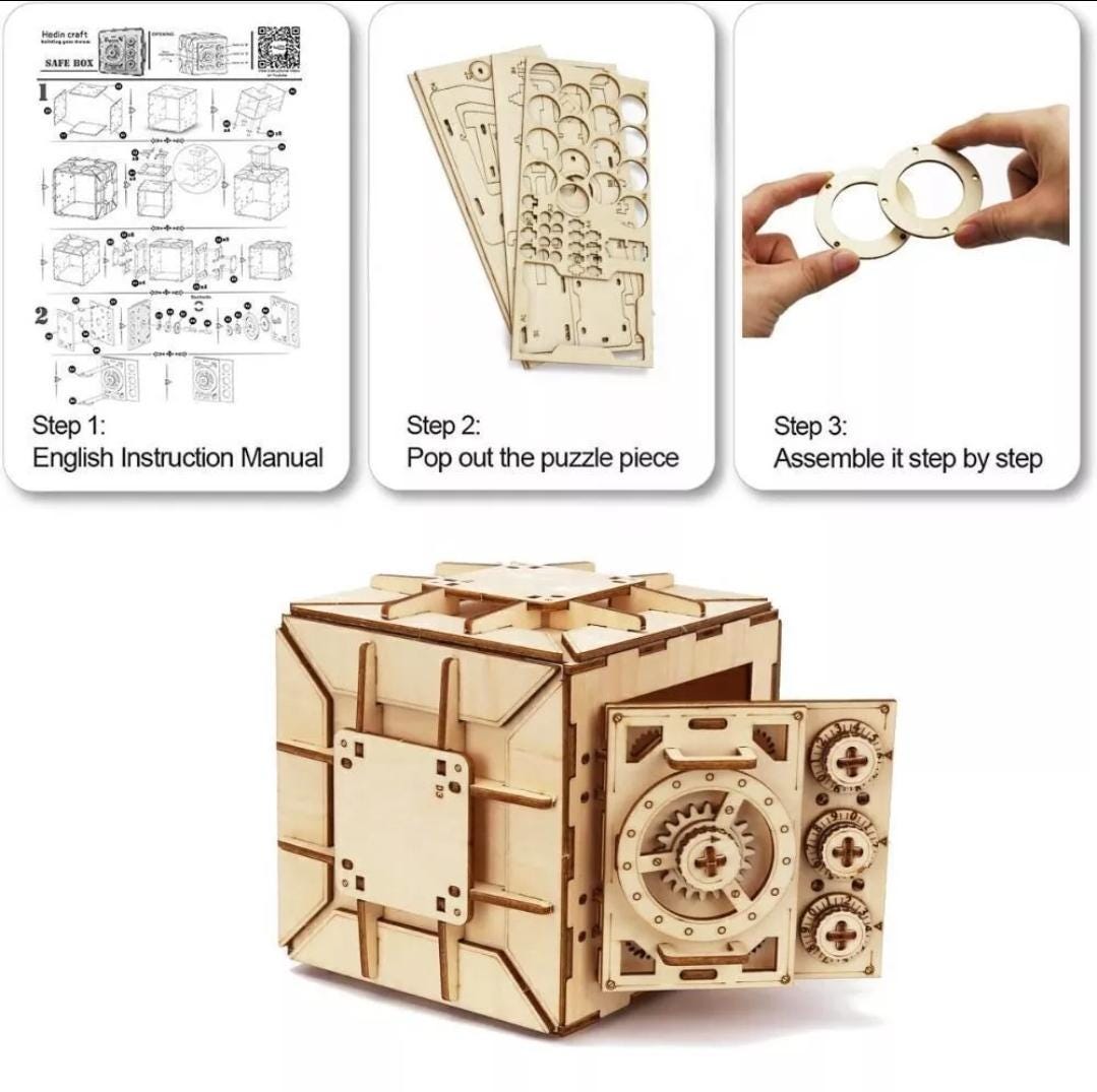 3d wooden locker puzzle box | diy mechanical model kit for kids and adults | creative gift idea