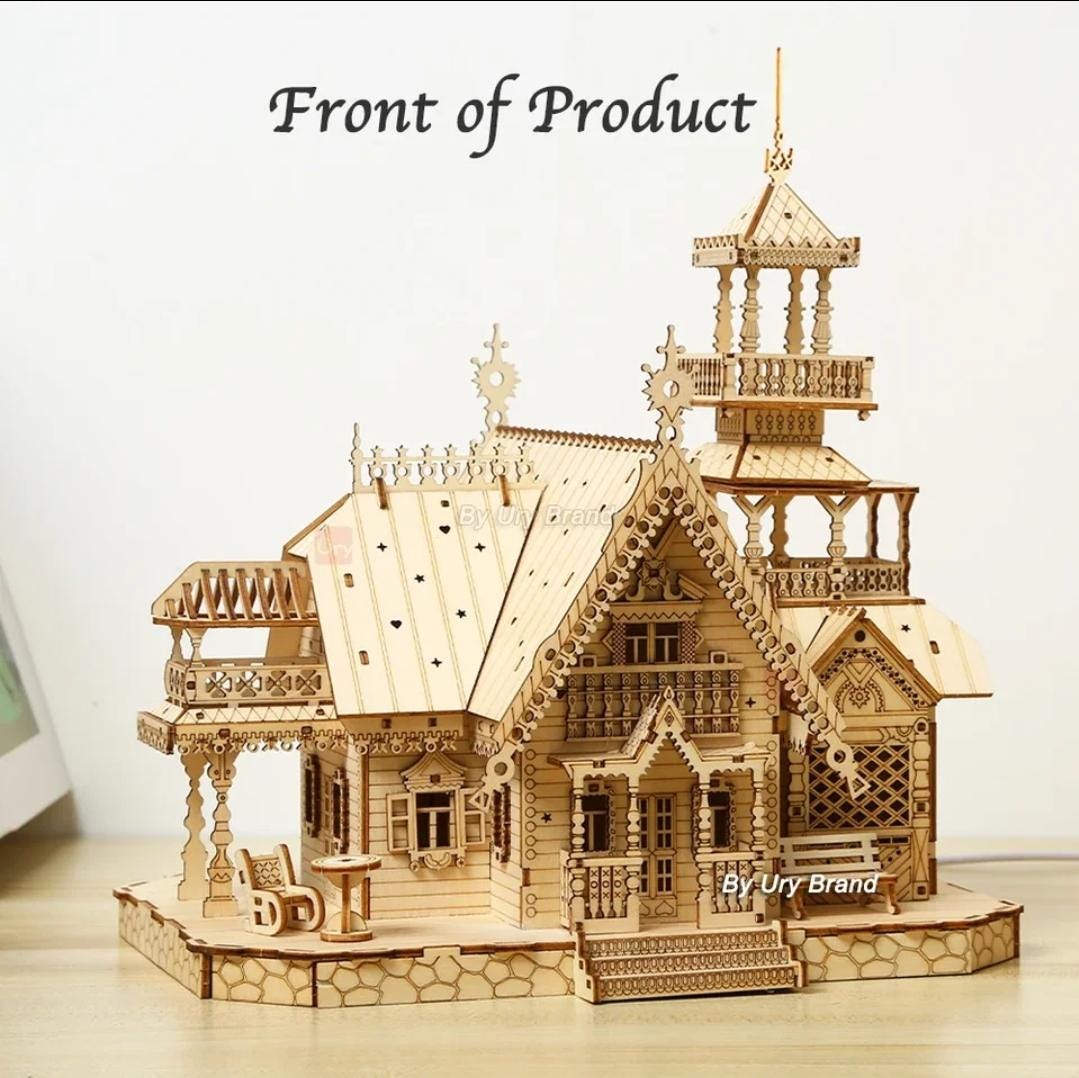 Diy wooden house 3d puzzle with lights | perfect for adults & teens | desk decoration and gift