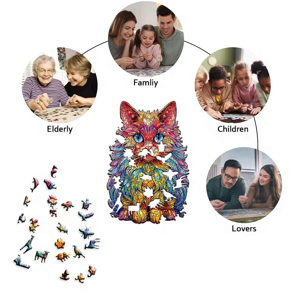 Persian Cat Wooden Puzzle | Unique Shaped Jigsaw | Brain Teaser Gift for Cat Lovers & Puzzle Fans
