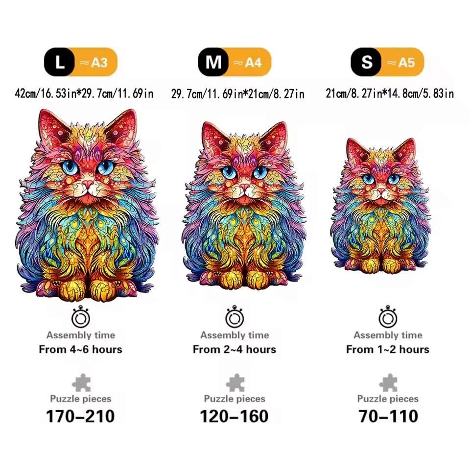 Persian Cat Wooden Puzzle | Unique Shaped Jigsaw | Brain Teaser Gift for Cat Lovers & Puzzle Fans