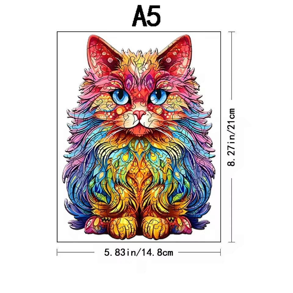 Persian Cat Wooden Puzzle | Unique Shaped Jigsaw | Brain Teaser Gift for Cat Lovers & Puzzle Fans