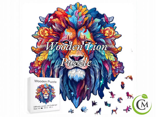 Majestic Lion Wooden Puzzle | Unique Shaped Jigsaw | Brain Teaser Gift for Cat Lovers & Puzzle Fans
