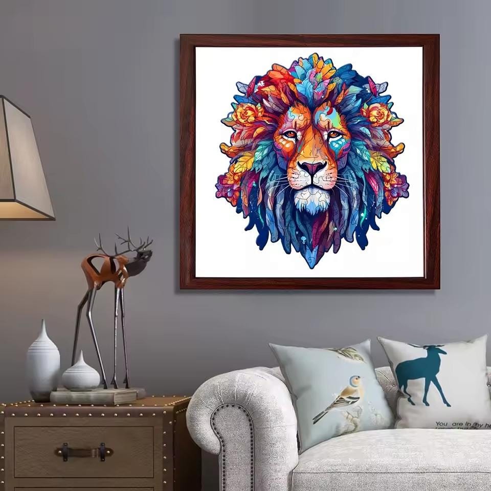 Majestic Lion Wooden Puzzle | Unique Shaped Jigsaw | Brain Teaser Gift for Cat Lovers & Puzzle Fans