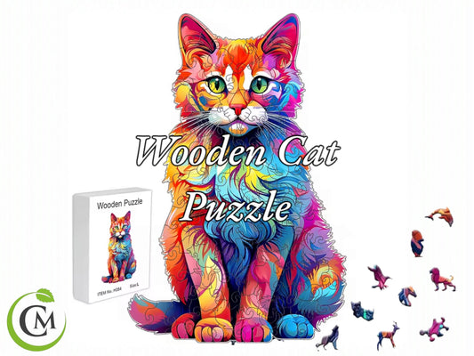 Cat Wooden Puzzle | Unique Shaped Jigsaw | Brain Teaser Gift for Cat Lovers & Puzzle Fans