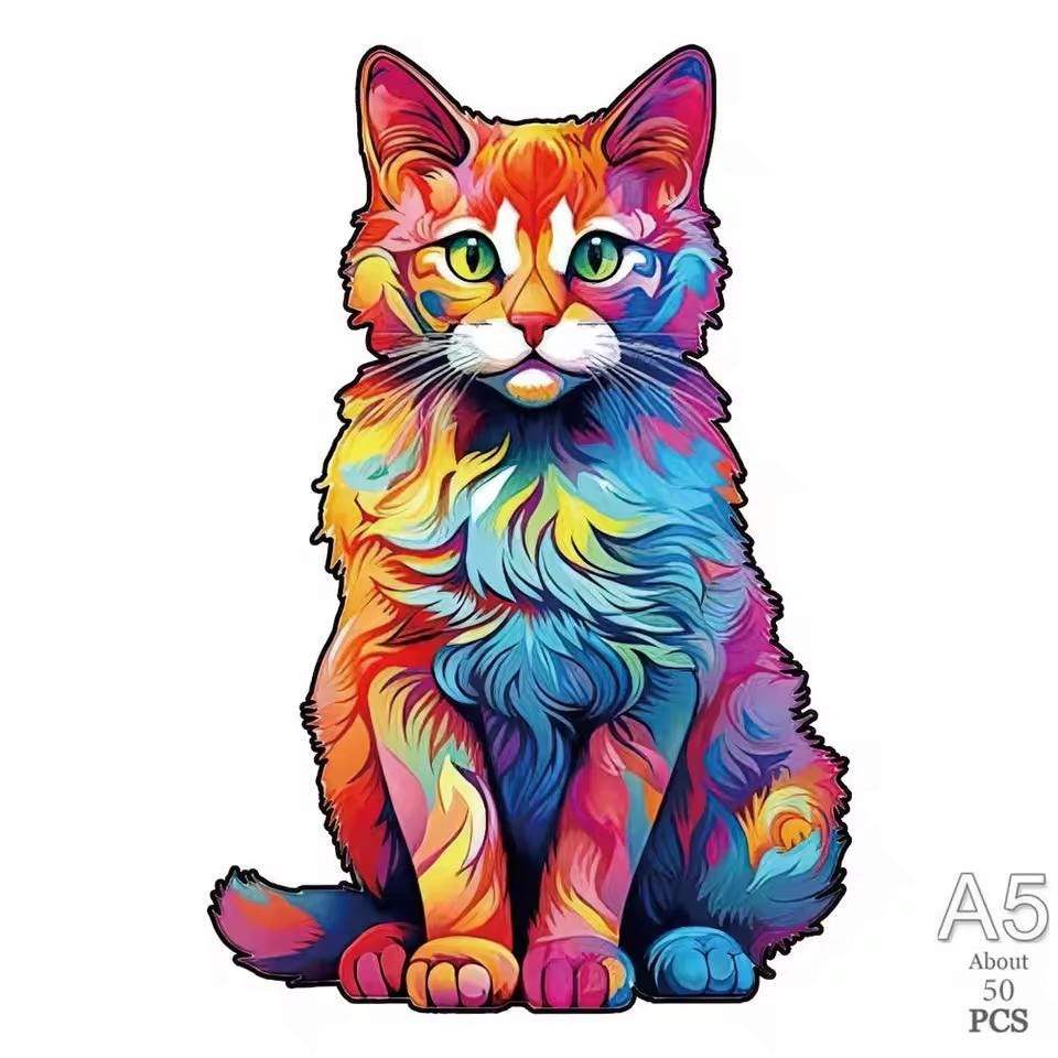 Cat Wooden Puzzle | Unique Shaped Jigsaw | Brain Teaser Gift for Cat Lovers & Puzzle Fans