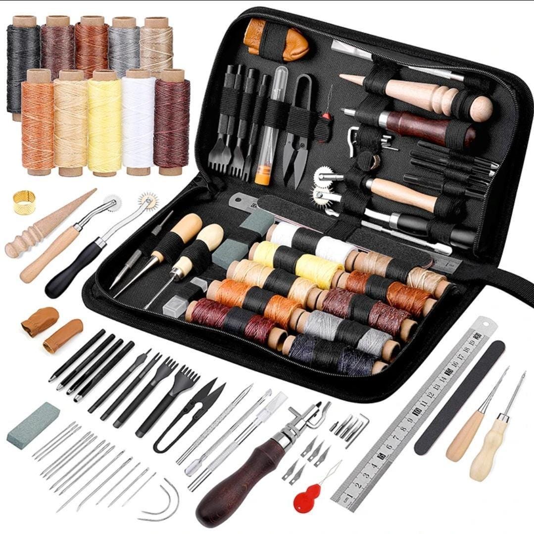 Professional leather tool kit  – complete tool set with waxed thread, groover, and awl for beginners and professionals