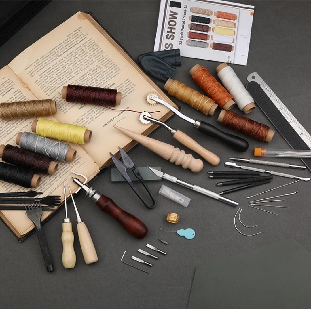 Professional leather tool kit  – complete tool set with waxed thread, groover, and awl for beginners and professionals