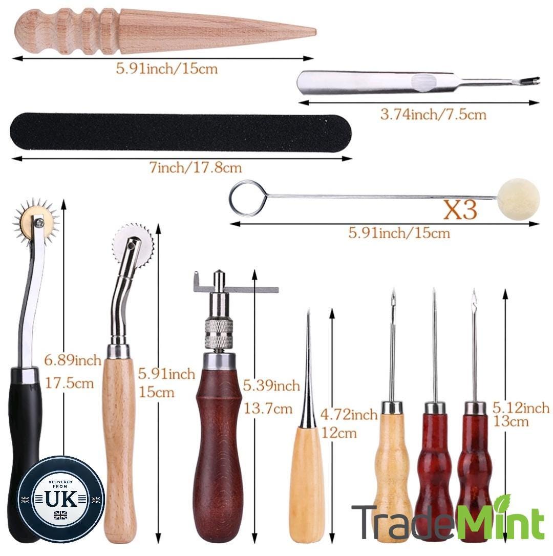 30-piece leather tools kit | waxed threads, needles, awls, groover and accessories for diy leather crafting and repairs