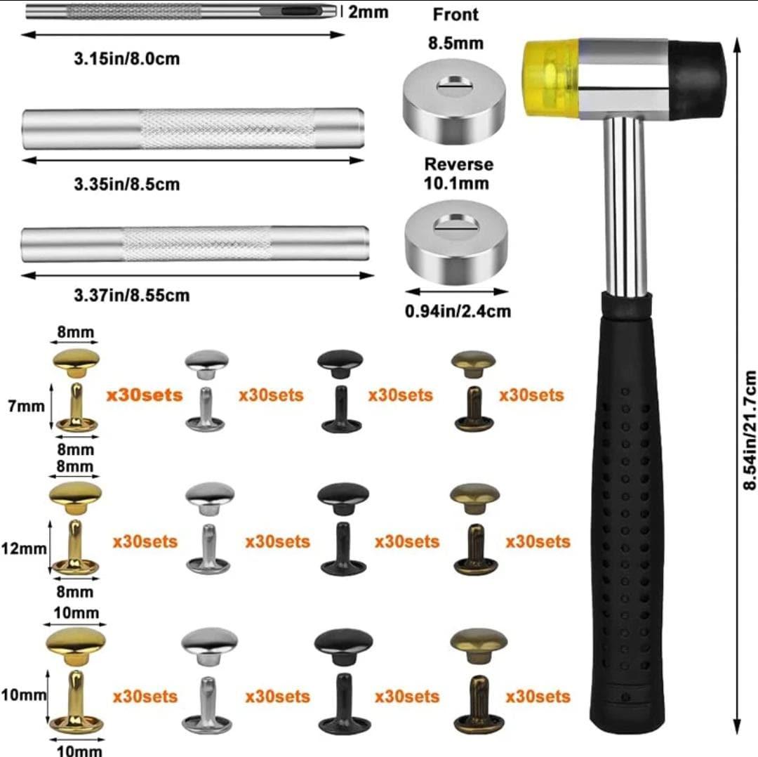 360-piece leather rivet kit | double cap rivets with rubber hammer & fixing tools for diy crafts