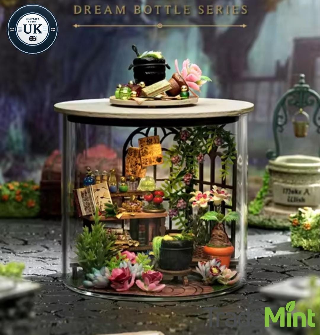 Diy mini magic garden kit – dollhouse & room model, wooden craft kit with led light  furniture – creative home décor to assemble!