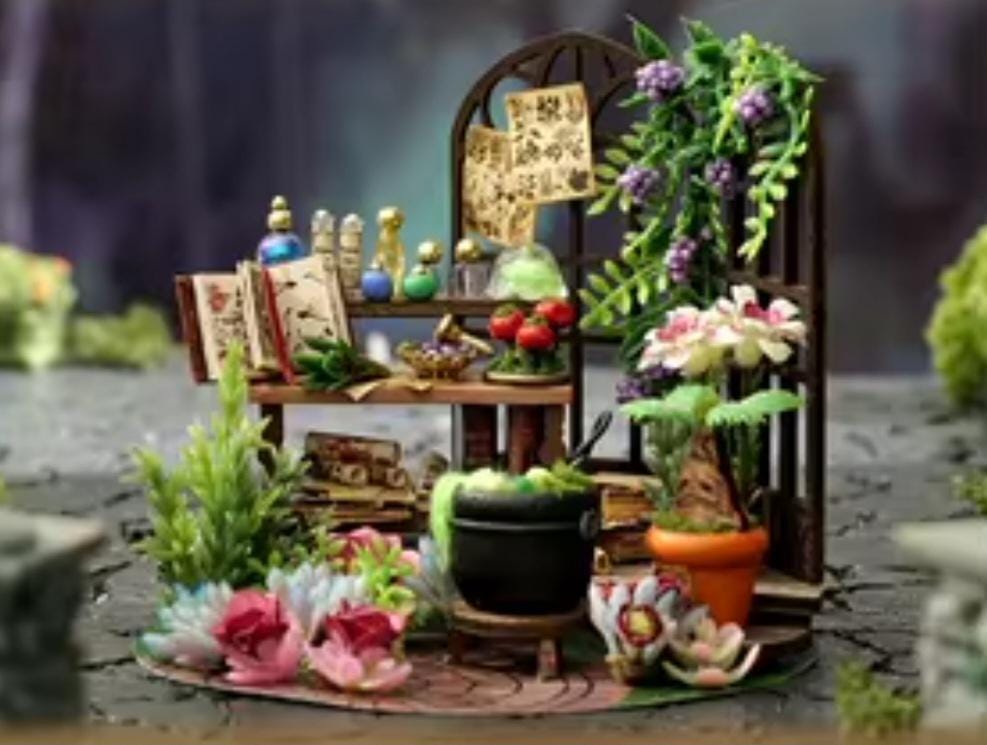 Diy mini magic garden kit – dollhouse & room model, wooden craft kit with led light  furniture – creative home décor to assemble!