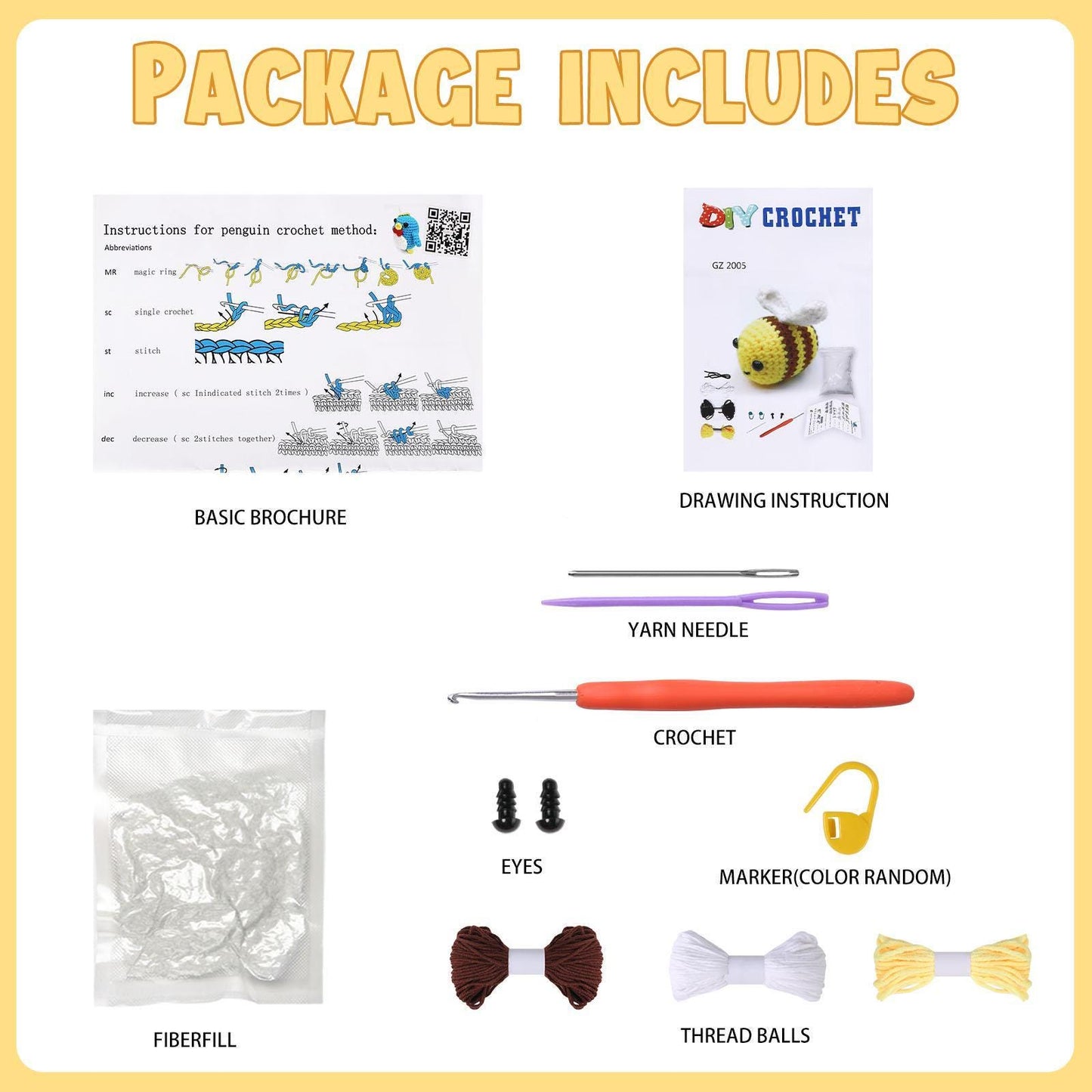 Diy crochet kit – beginner craft set for kids & adults | make a crab, panda, penguin, or bee