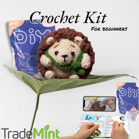 Beginner amigurumi crochet kit – diy hedgehog crochet set | handmade craft kit for beginners | adorable stuffed animal project