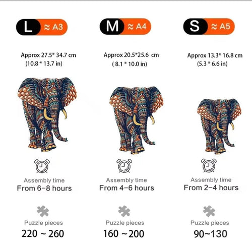 Premium wooden Elephant puzzle | laser-cut animal design for kids & adults | perfect gift idea