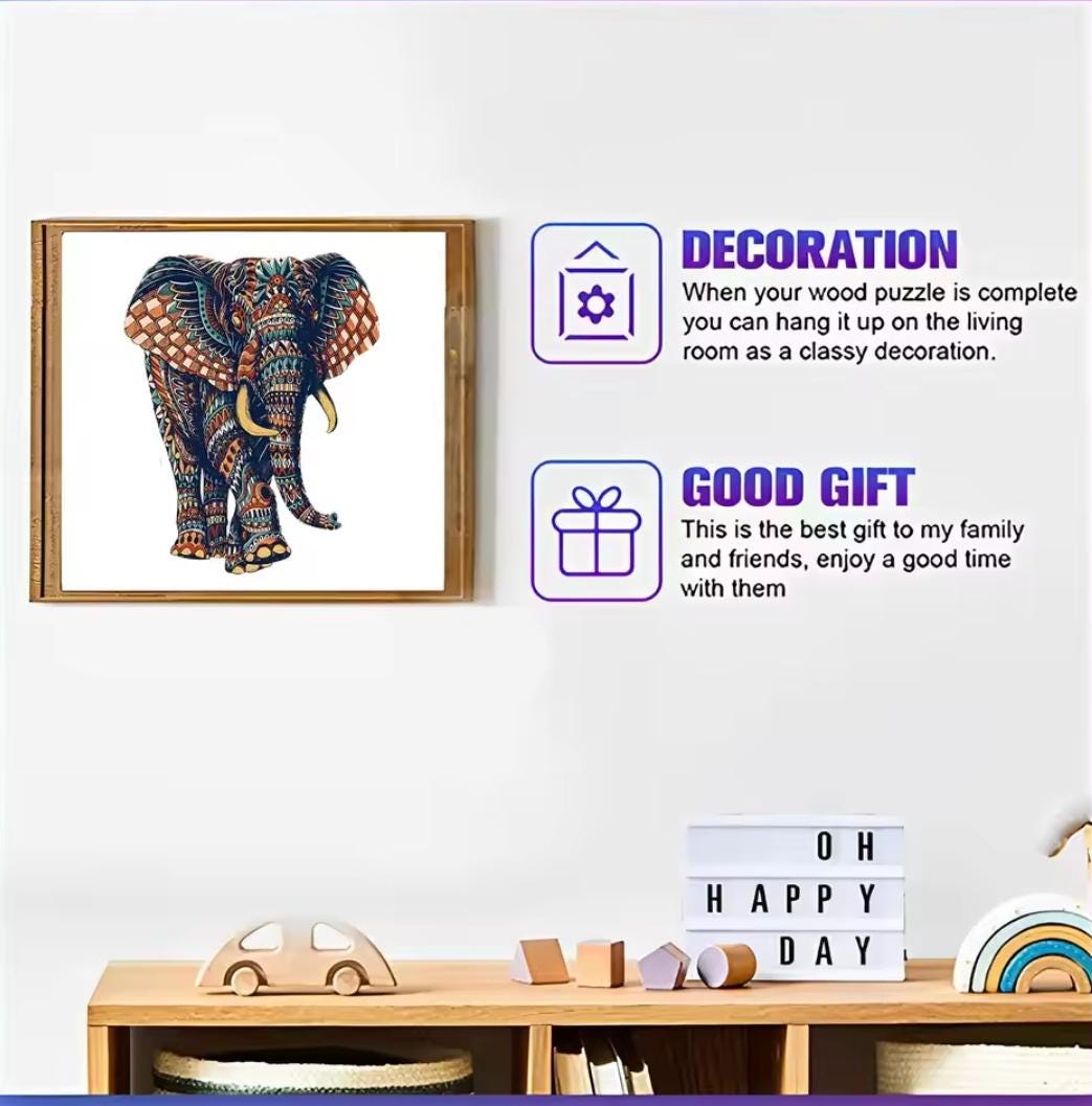 Premium wooden Elephant puzzle | laser-cut animal design for kids & adults | perfect gift idea