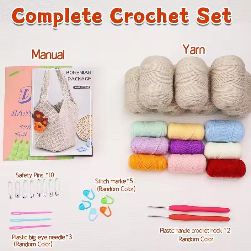 Crochet bag kit for beginners - includes yarn, tools & tutorials for diy shoulder or tote bag craft