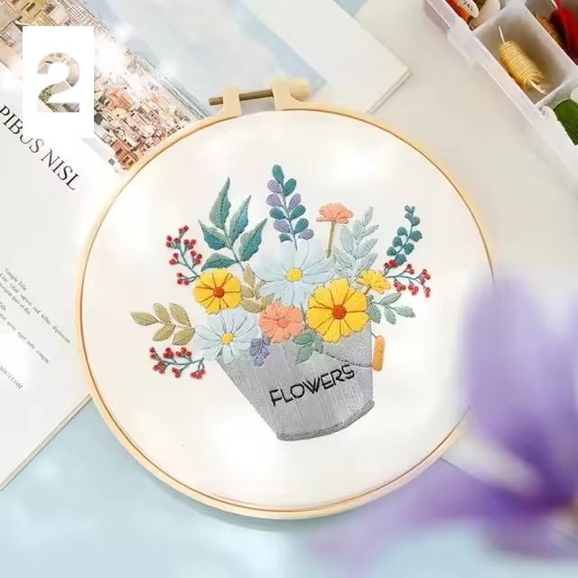 Beginners Embroidery Kit - Floral Needlework Set | Hoop, Threads and Printed Fabric | Hand Stitch Gift & Home Decor