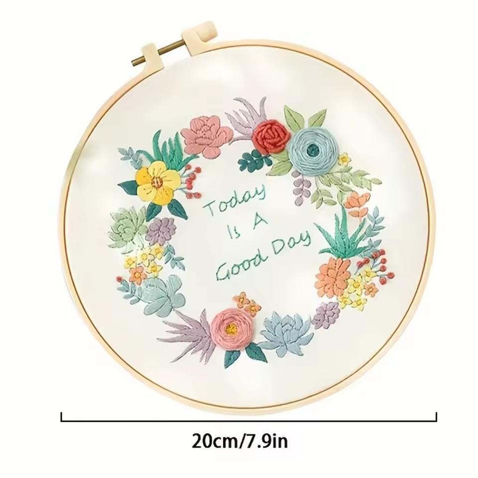 Beginners Embroidery Kit - Floral Needlework Set | Hoop, Threads and Printed Fabric | Hand Stitch Gift & Home Decor