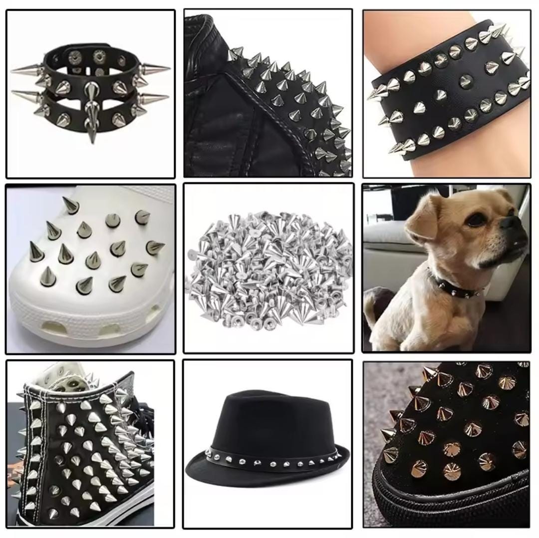 Diy cone studs and spikes - punk metal screwback rivets for clothes, shoes, bags, belts, and accessories - pack of 30