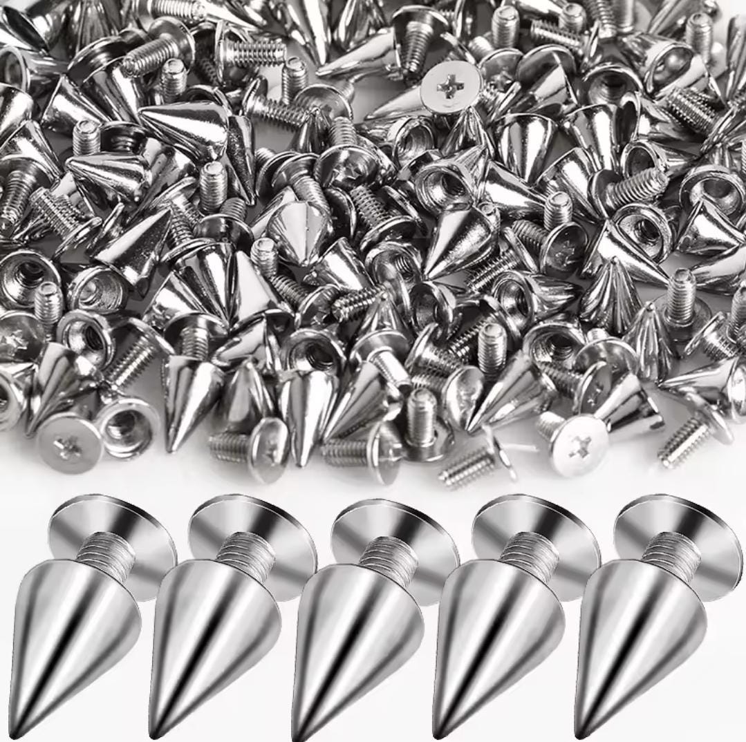 Diy cone studs and spikes - punk metal screwback rivets for clothes, shoes, bags, belts, and accessories - pack of 30
