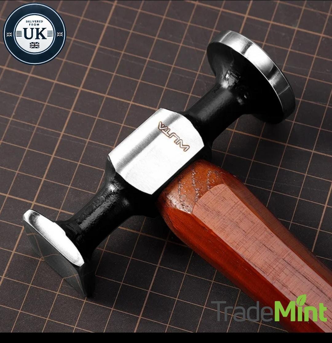 Professional 15oz double-head leather mallet hammer | solid carbon steel with hickory handle for leathercraft, metalwork, jewellery & crafts