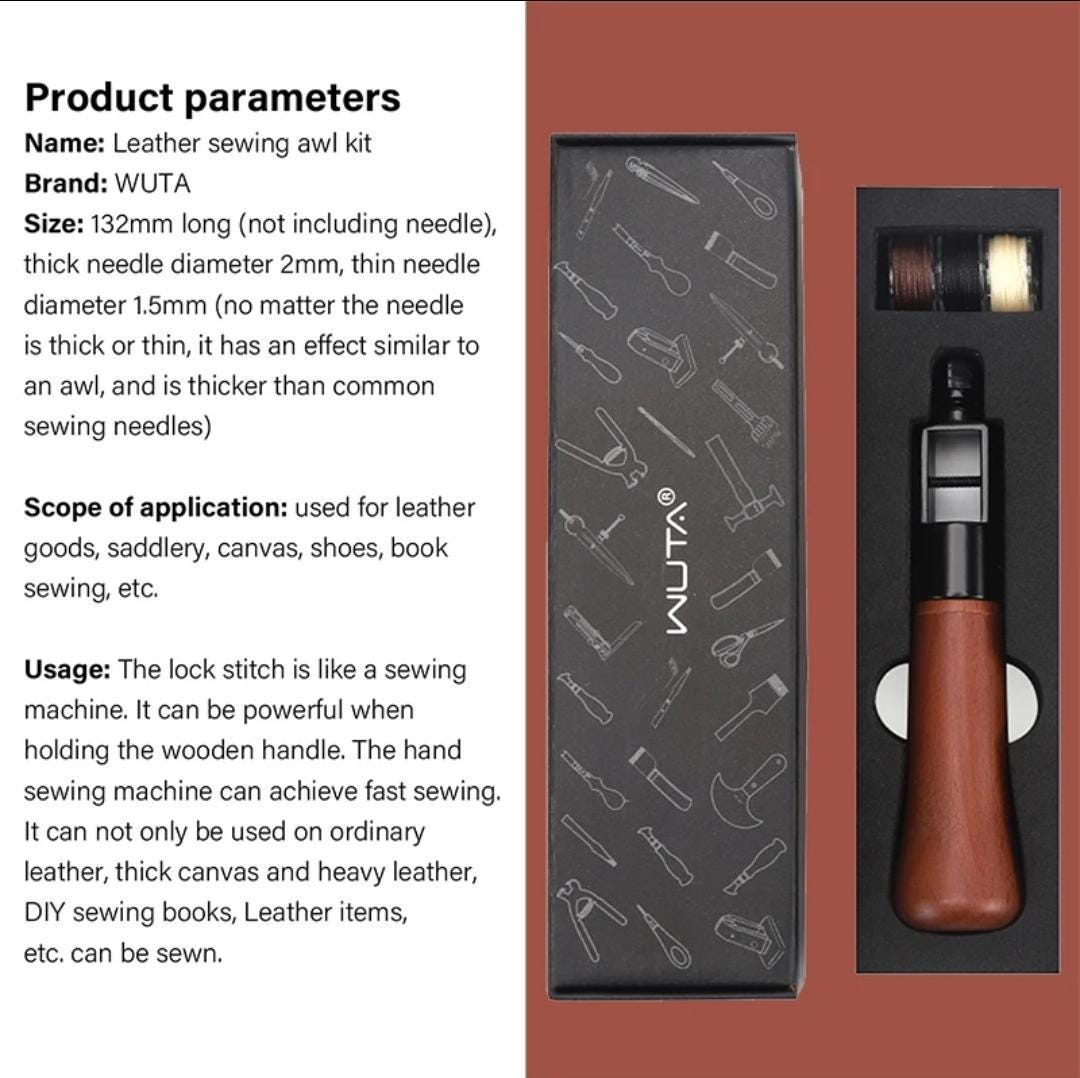 Leather sewing awl and thread kit – speedy stitcher tool set for diy leather craft, edge stitching, and canvas repair