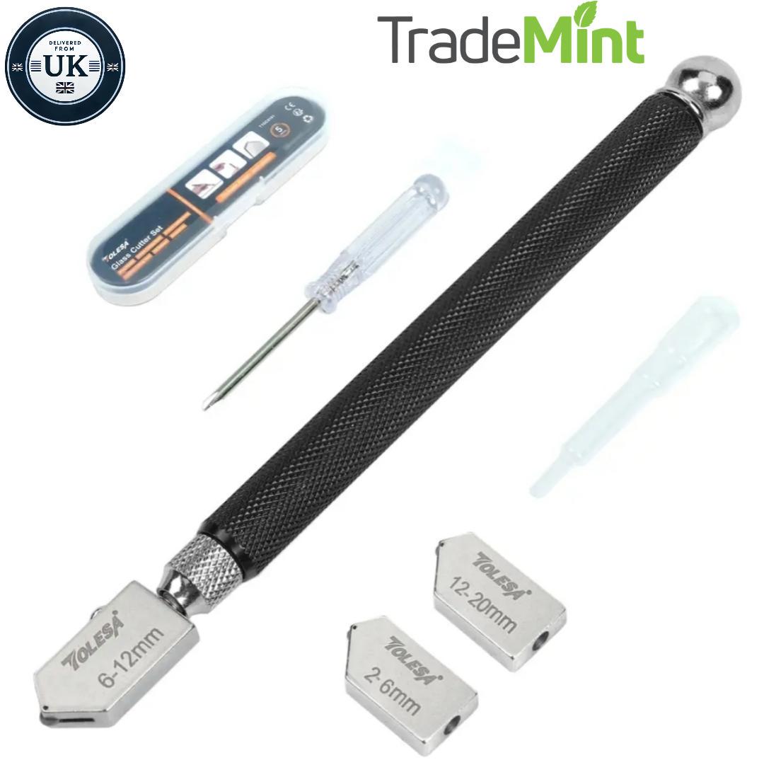 Glass cutter tool set | 2mm-20mm carbide tip with bonus blades, oil dropper & storage box