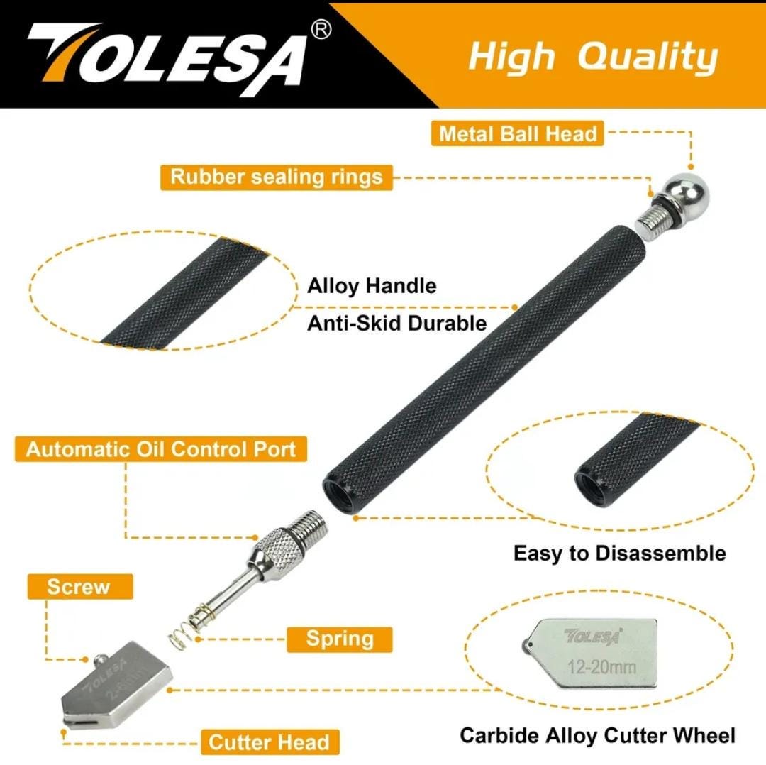Glass cutter tool set | 2mm-20mm carbide tip with bonus blades, oil dropper & storage box