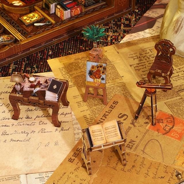 DIY Library Book Nook Kit – Miniature Wooden Bookshelf Insert with LED Lights | Unique Gift for Book Lovers & Home Decor