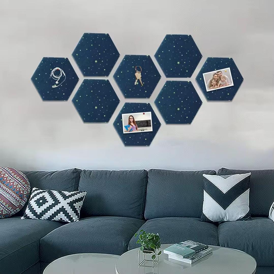 Hexagon felt pin board | self-adhesive memo tile for photos and notes | wall decor and notice board