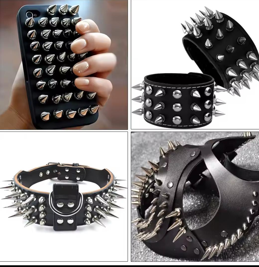 Punk Style Cone Spikes Screwback Studs Rivets Set | DIY Accessories Pack for Clothes, Belts, Shoes, and Bags