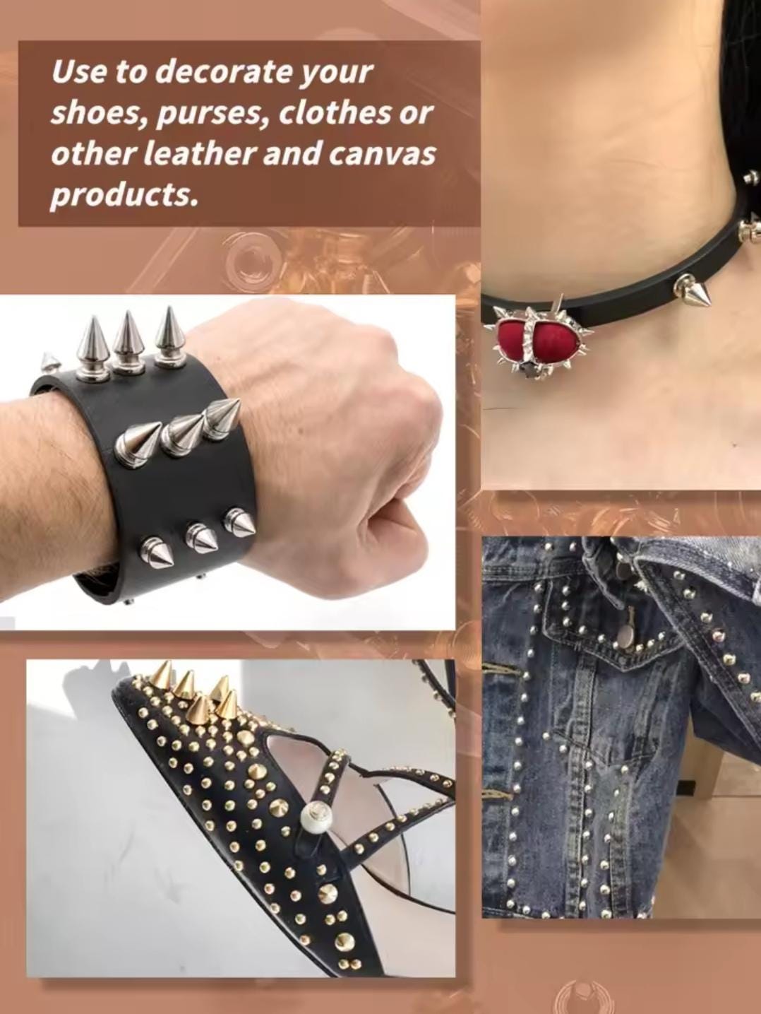 Punk Style Cone Spikes Screwback Studs Rivets Set | DIY Accessories Pack for Clothes, Belts, Shoes, and Bags
