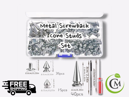 Punk Style Cone Spikes Screwback Studs Rivets Set | DIY Accessories Pack for Clothes, Belts, Shoes, and Bags