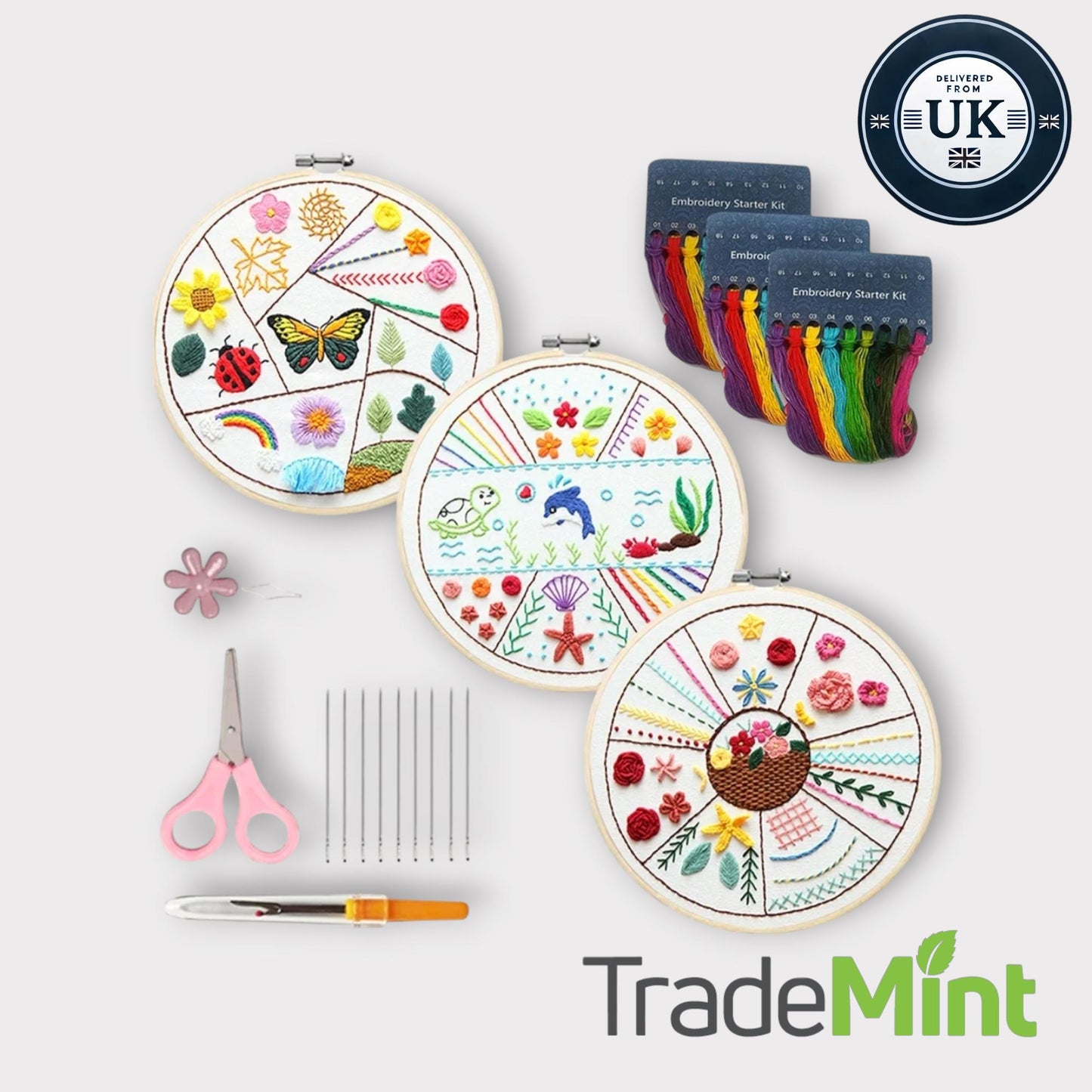 Diy embroidery starter kit for beginners | bamboo embroidery hoop 20cm | hand stitch practice kit with threads, needles & tools