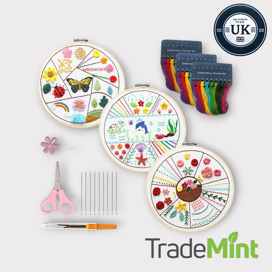 Diy embroidery starter kit for beginners | bamboo embroidery hoop 20cm | hand stitch practice kit with threads, needles & tools