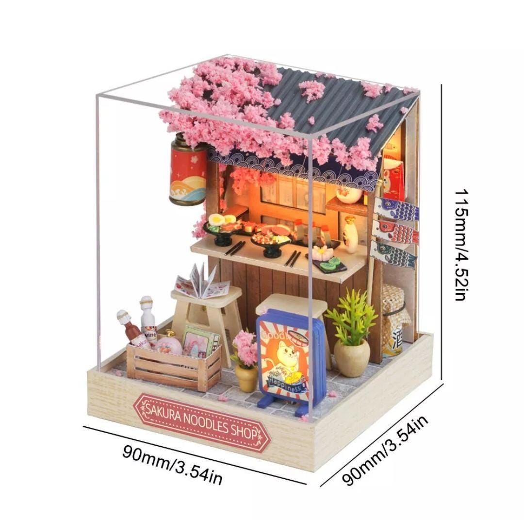 Sakura noodles shop miniature dollhouse diy kit | cosy corner diorama with light | perfect gift for craft lovers
