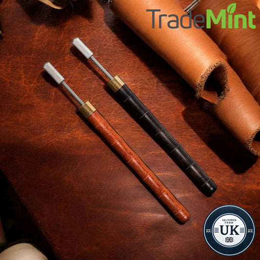 Leather edge painting pen | ebony handle with brass roller for diy leather craft & edge finishing